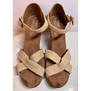 TOMS Sienna Wedge Sandals Women’s Size 9.5 Canvas Crisscross Open Toe Cork Tan